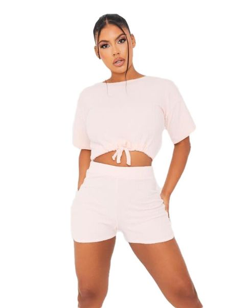 I Saw it First - Ladies Nude Brushed Rib Cosy Drawstring Waist Pyjama Set