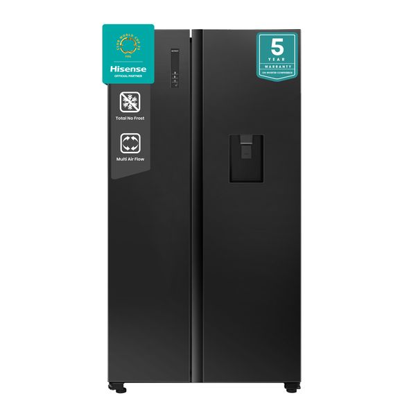 Hisense 508L Side by Side Fridge with Water Dispenser - Black Glass