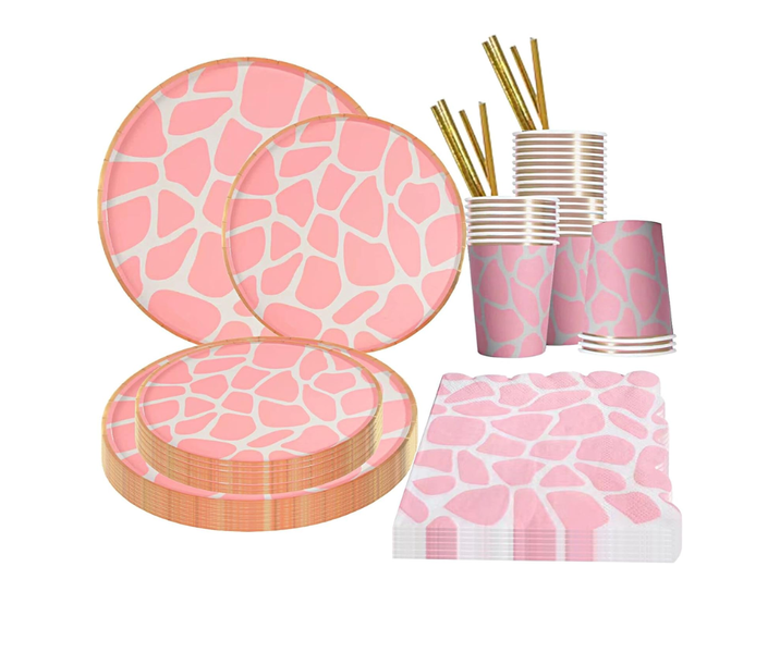 Safari Pink Giraffe Animal Print Design Disposable Tableware Party Plate