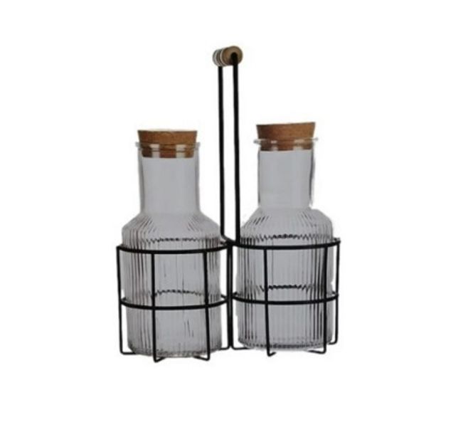 3-Piece Elegant Design Glass Drinking Juice Jar With Lid Set And Stand