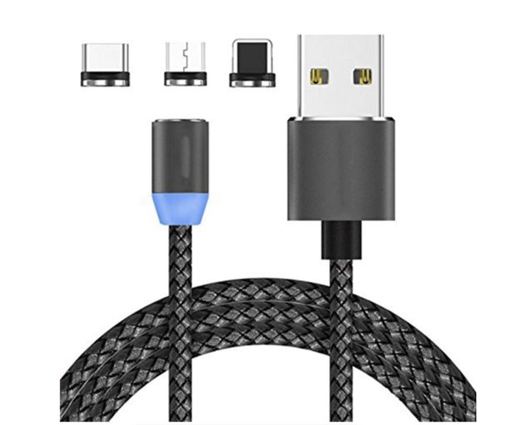 3in1 Type C , Lighting &amp; Micro - Braided LED Magnetic Fast Charging Cable