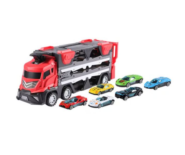Mega Hauler Truck Race Car Carrier Toy Set with 6 Mini Diecast Cars for Kids