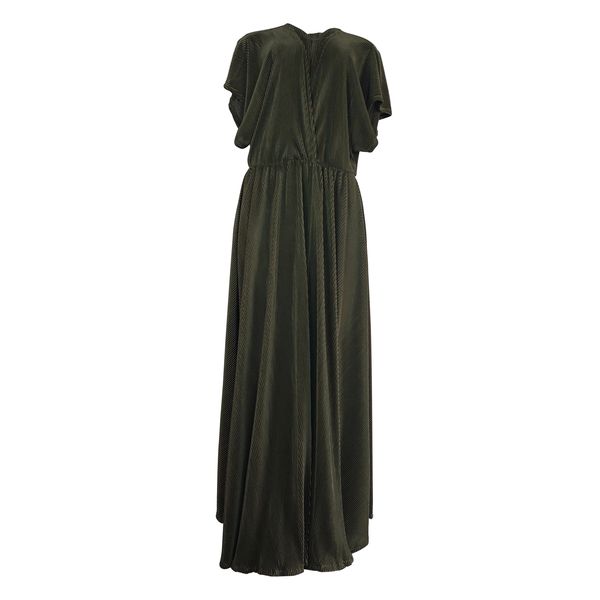 Olive Green Plisse Pleat Maxi Dress