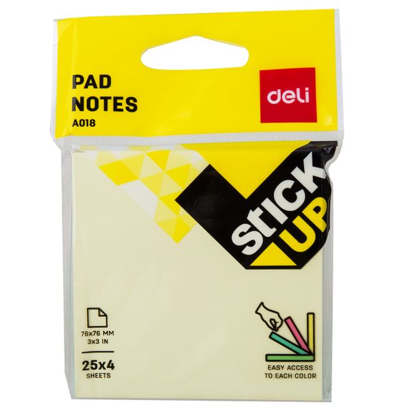DELI 4BAG Sticky Notes 76 x 76mm - 4 Pads x 25 Sheets Assorted Colours
