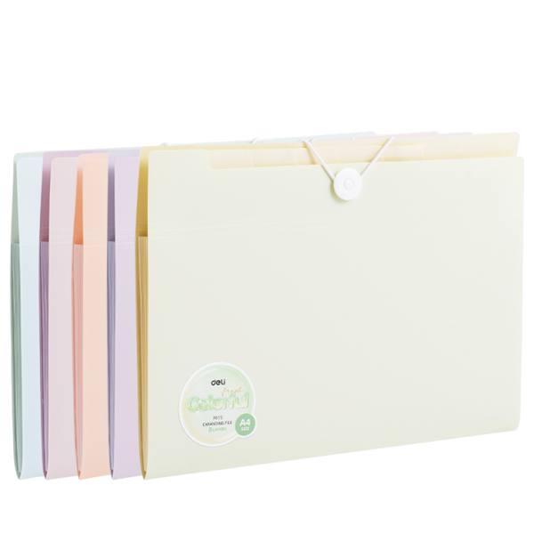 DELI A4 Portable Expanding File - 8 Dividers, Macaron Colours