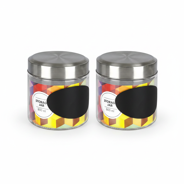 Glass Storage Jar 800ml with Blackboard Labeling Surface - 11x12cm - 2 Pack