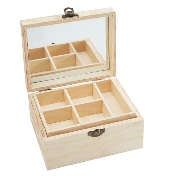 Decor Wooden Chest Case With Mirror Storage Box - 15cm