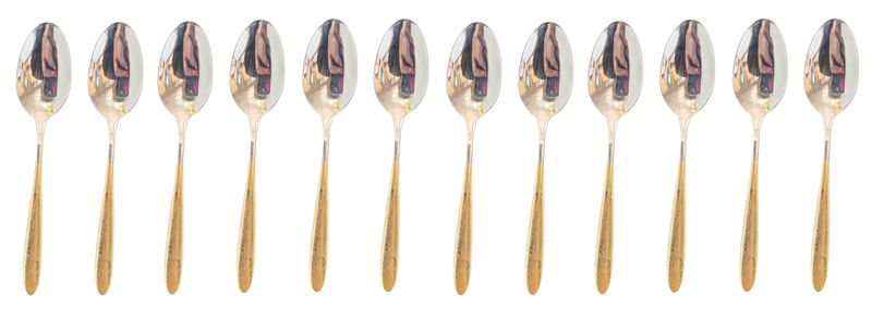Dessert Spoon 12pc Stainless Steel Gold Handle Floral Pattern
