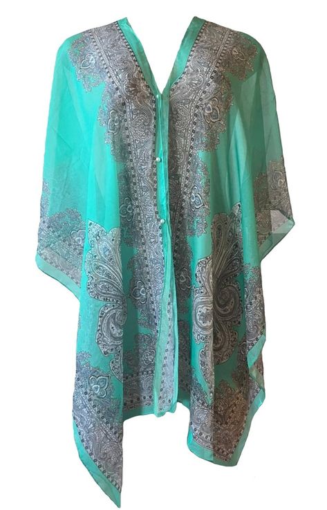 Ladies Kaftan Satin Silk Floral -Green/Light Grey | Buy Online in South ...