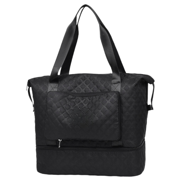 Large Capacity Travel Tote Bag With Separate Shoe Compartment - Black