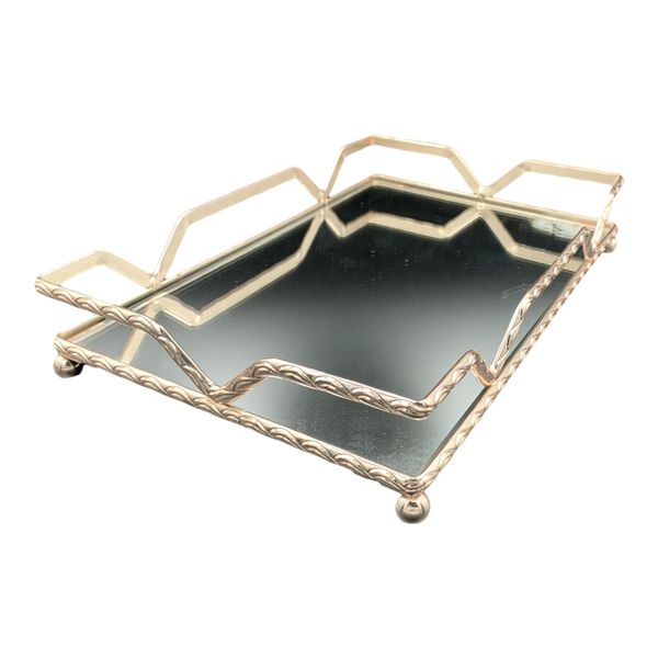Tray Mirror With Rope Pattern And Rose Gold Fine Details 30.5x20x5.5cm