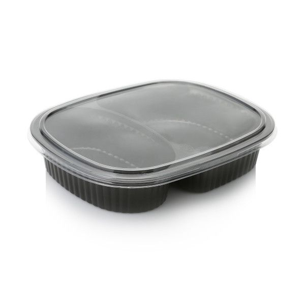 Meal Container Black Oval 2 Compartment - Pack of 10