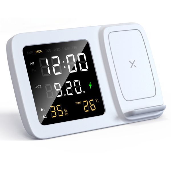 15W Wireless Charger with Clock Alarm Thermometer Hygrometer