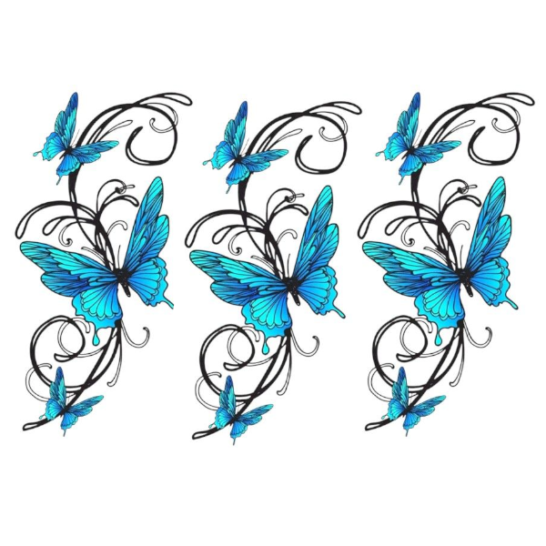 3 Pieces - 3D Butterfly Temporary Tattoo Stickers - Blue
