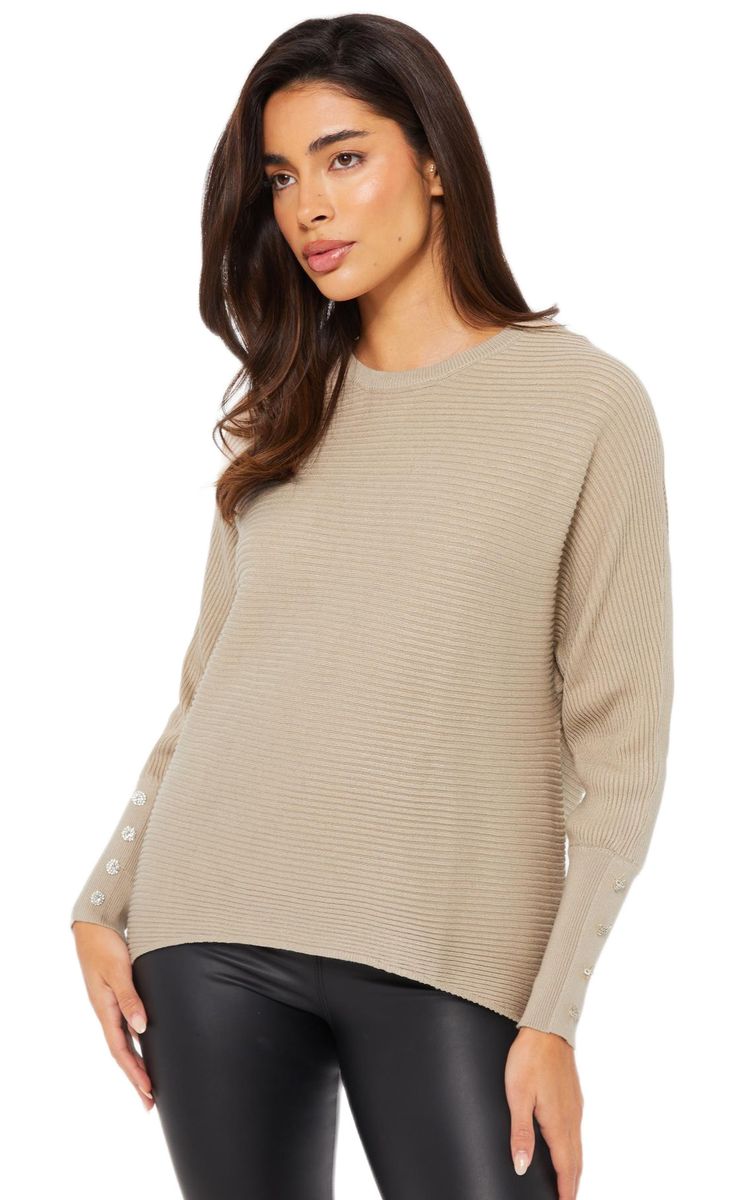 Quiz Ladies Stone Light Knit Buttoned Jumper Shop Today. Get it