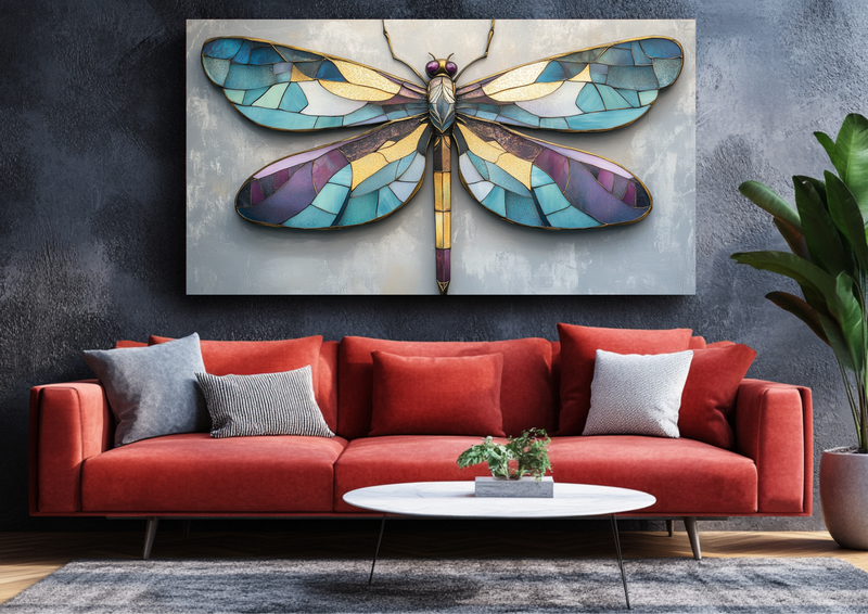 Canvas Wall Art - Dragonfly with Mosaic Wings - BX0305