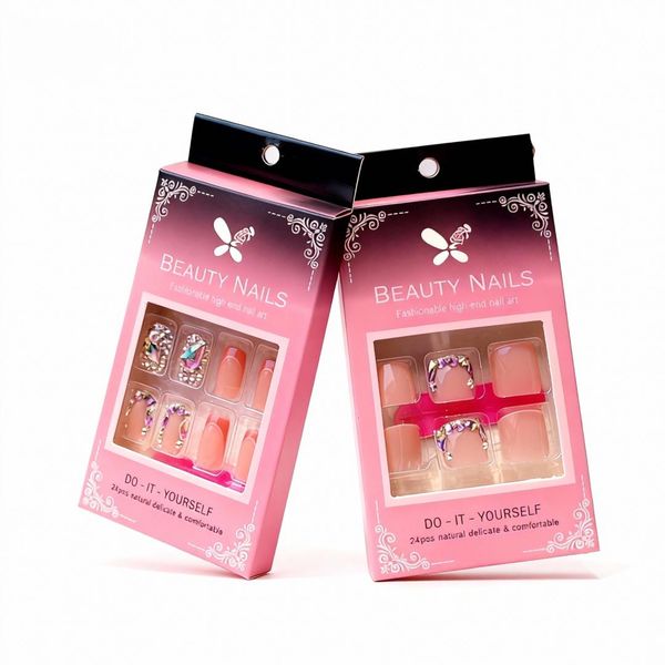 Press On Nails and Toenails French Tip Rhinestone Pink