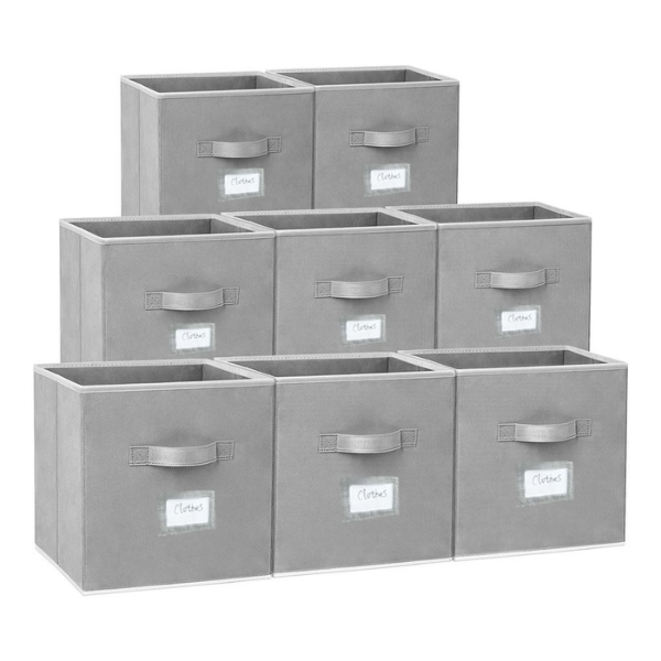 Anchor 8 Storage Cubes Boxes Collapsible Bins Dual Handle Sleeve to Label