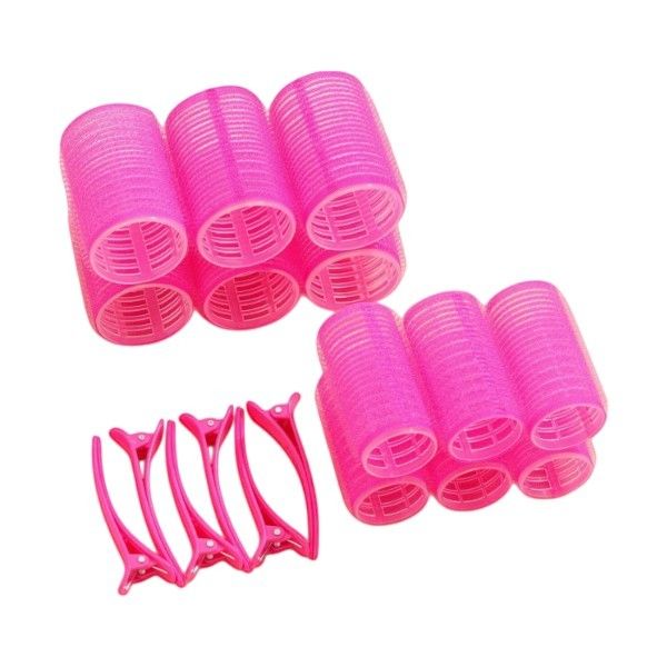 18 Piece - Rollers &amp; Clips Set For Hair Styling - Hot Pink