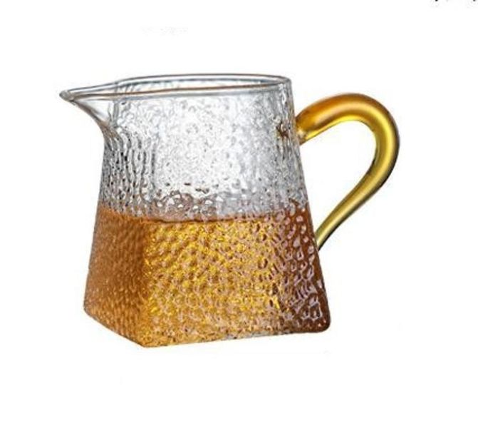 Heat Resisting Hammer Texture Glass Tea Pitcher Creative Square Bottom Tea Cup Milk Glass Pitcher Coffee Pot Water Jug|Pitchers(Yellow)