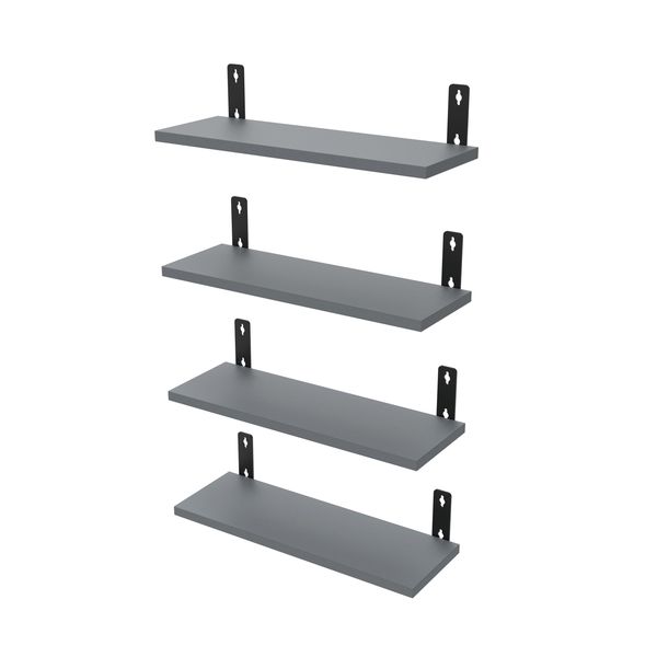 Wood Floating Shelves 4-Set with Metal Brackets for Home - Office - Gym