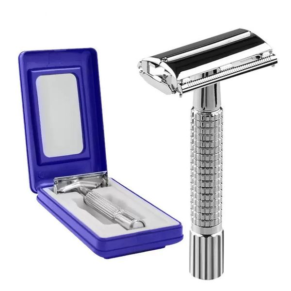 Double-Edge Safety Razor Set - 20 Blades + Storage Case, Chrome Finish