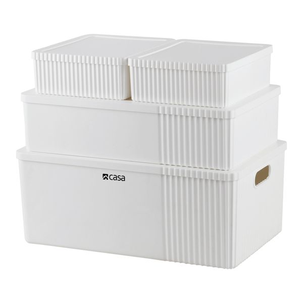 CASA 4Pc Decorative Storage Box Set | 30L + 16L + 2x 5L | White