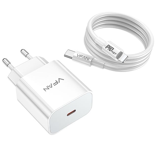 VFAN 20W PD Charger for iPhone8 Till iPhone14 with USB-C to Lightning Cable