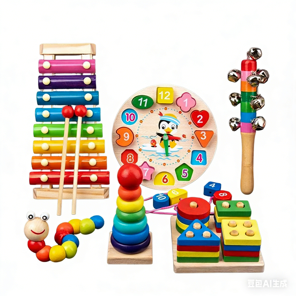 Stacking Toy 6P Kid Brain-Enhancing Toy Non-Toxic Wooden for Early Educatio