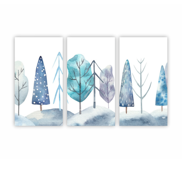 Baby Room Wall Art - Watercolour Woodland Trees - Set of 3