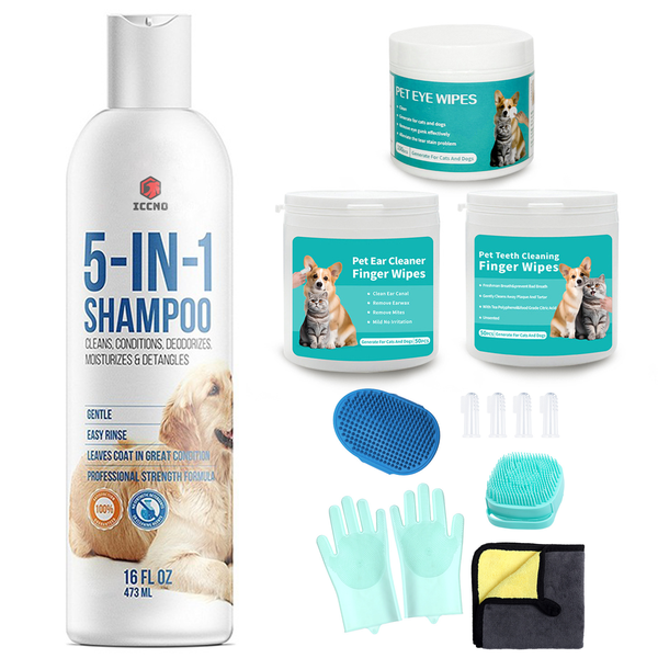 Pet Shampoo,Eye Wipes,Clean Ear Finger Wipes,Bathing Tool,Pet Grooming Set