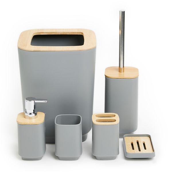 G&amp;M Modern 6 Piece Grey Bathroom Set with Bamboo Lids