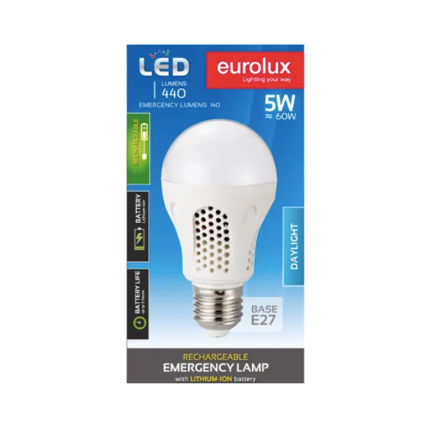 Eurolux- Rechargeable 5W LED Daylight E27 Lamp x 12
