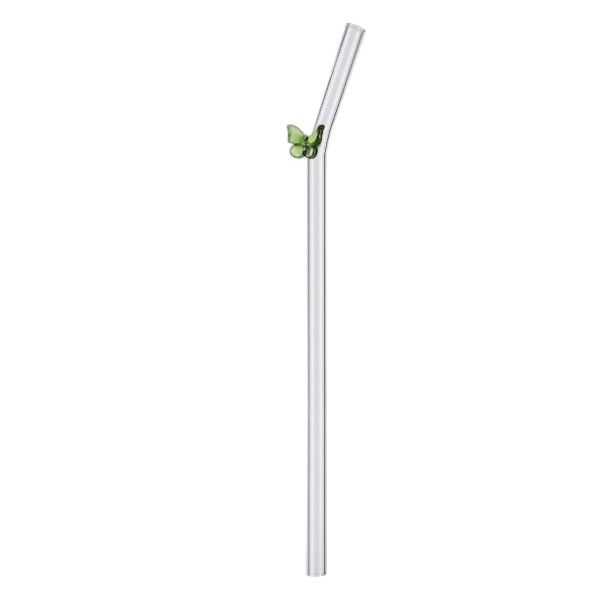 5 Piece - Transparent Glass Straw With Butterfly Accent