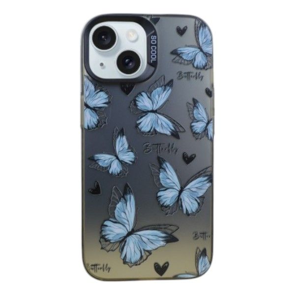 Ethereal Blue Butterfly Phone Case Compatible with iPhone 14 Pro Max - Silver