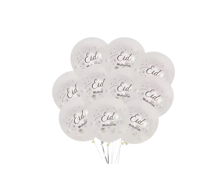 10PK Eid Mubarak Confetti Balloons Silver/Gold Star Islamic DecorParty