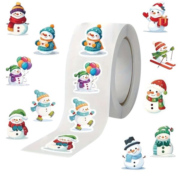 500pcs/Roll Cartoon Snowman Christmas Stickers