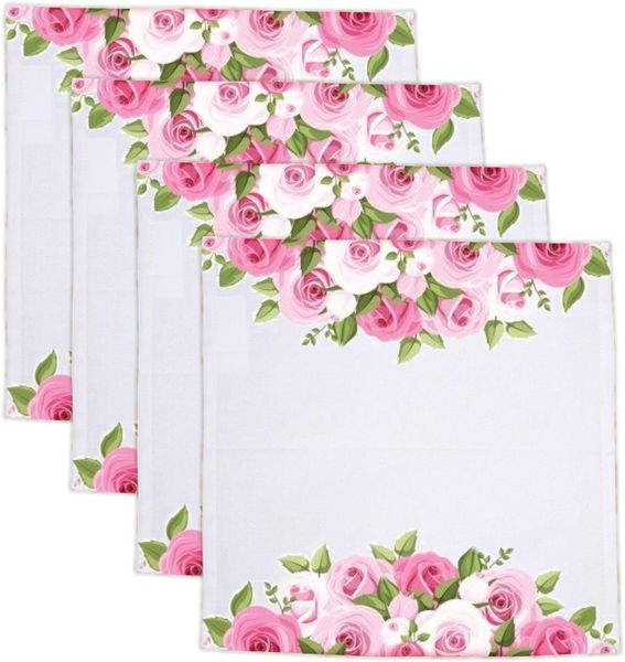 Pappa Joe - Printed Cloth Serviettes - Napkins - Pink Rose Border