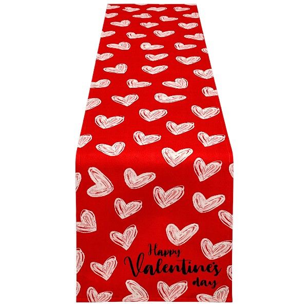 Valentine's Day Red Heart Print Table Runner - Romantic Table Décor