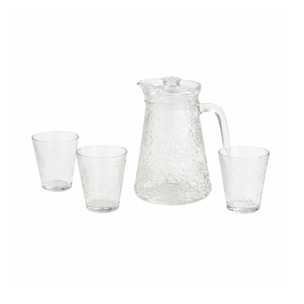 Glass Jug and Tumbler Set 1.3L with 4 Glasses Textured Design