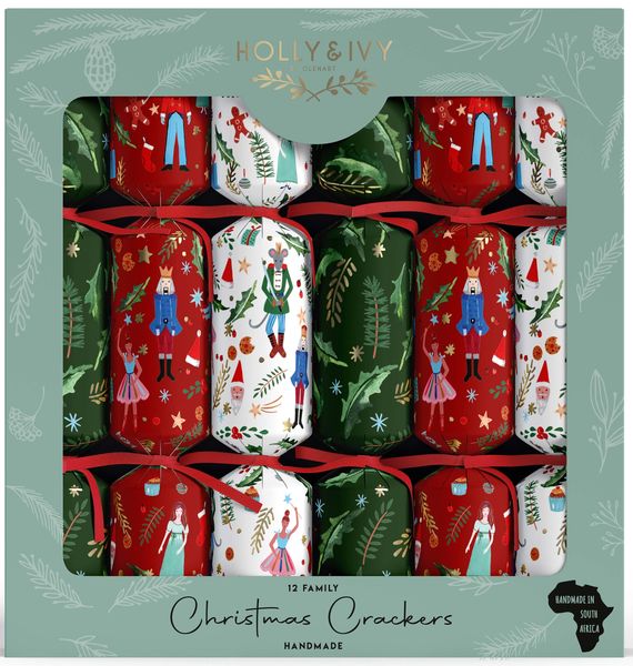 Holly &amp; Ivy Christmas Crackers - Festive Traditional Nutcracker