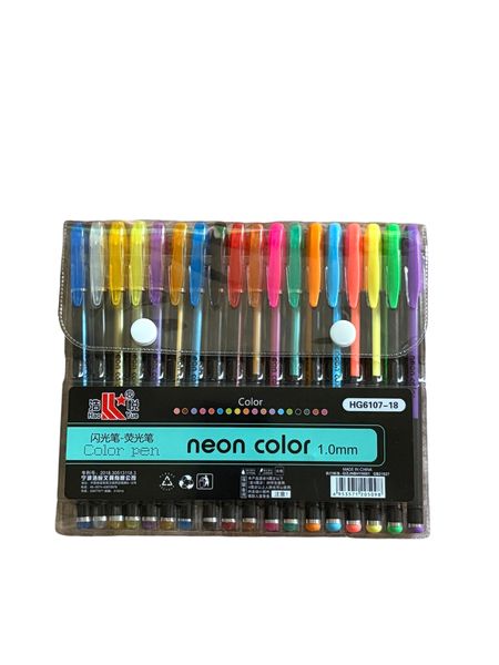 18 Piece Neon Color Gel Pen Set - Vibrant 1.0mm Writing &amp; Drawing Pens