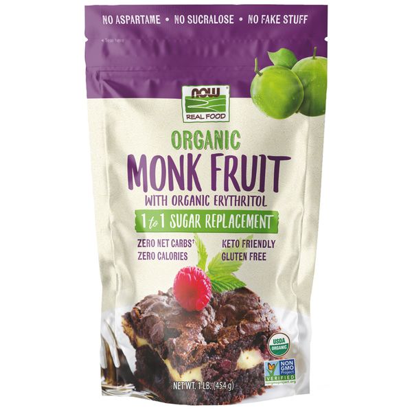 NOW Real Foods Monk Fruit with Erythritol, Organic Powder - 1 lb.- 454g