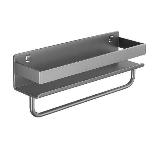 Wall-Mounted Kitchen Storage Rack with Towel Bar - 40cm - Silver