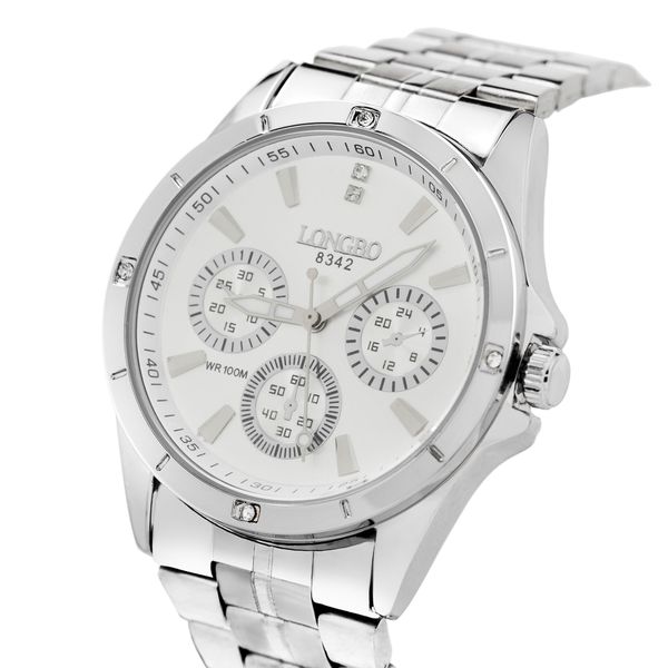 Longbo Mens Silver Stainless Steel Analog Quartz Luxury Watch- 40mm