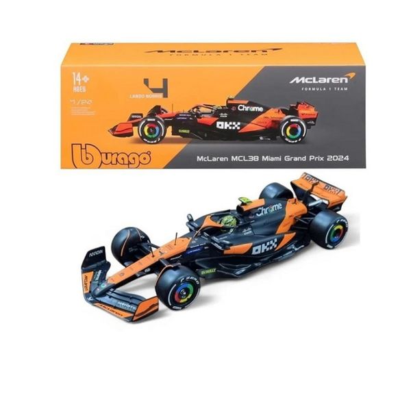 Bburago 1/24 McLaren MCL38 2024 with Helmet - #4 L. Norris -23CM Length