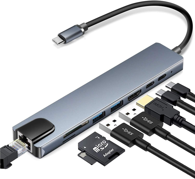 8-in-1 USB-C Hub Multiport 4K HD Adapter