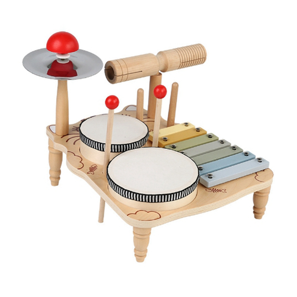 Kids Drum Set For Toddlers Wooden Early Education Beginner Percussion
