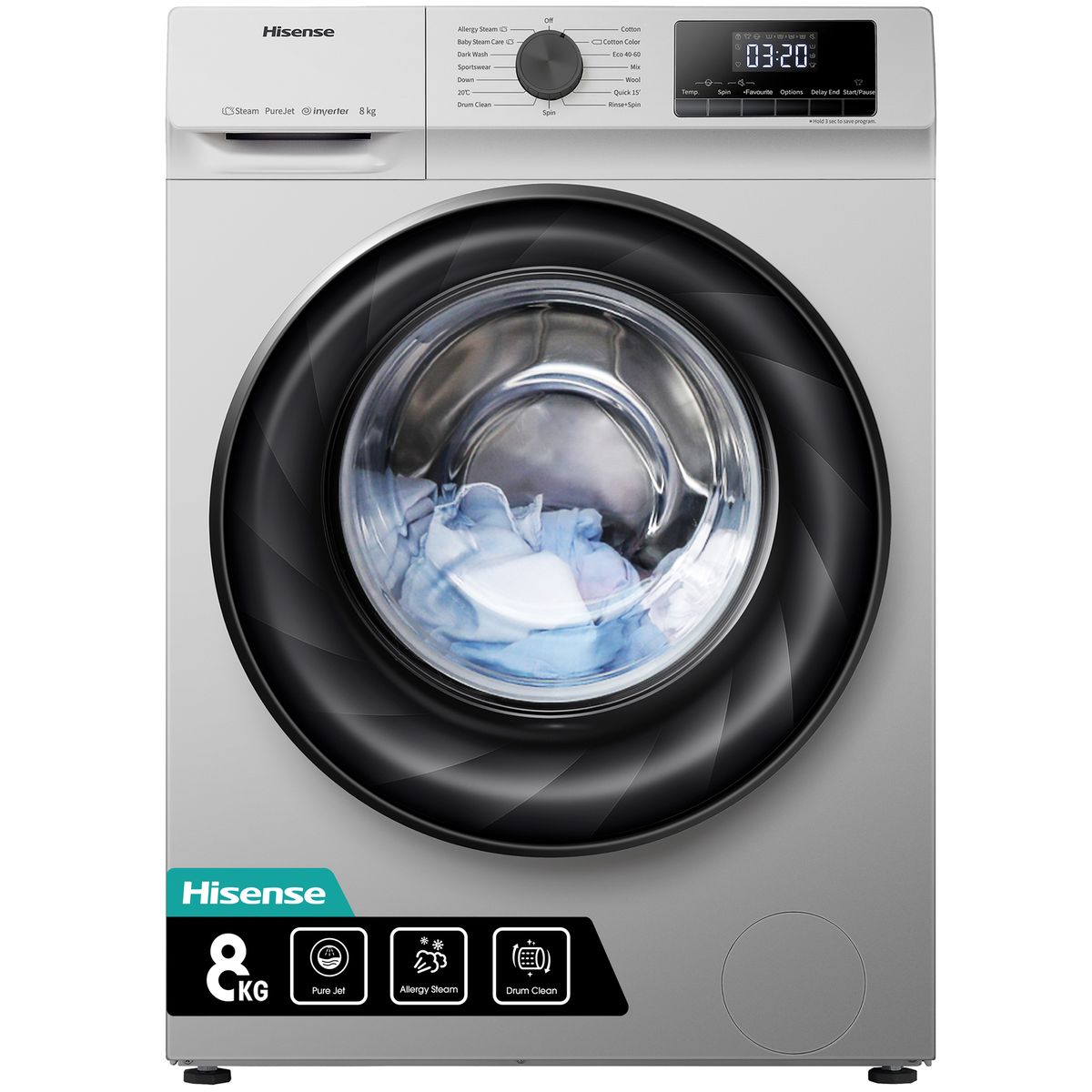 Hisense 8Kg Front Loader Washing Machine with Inverter - Silver