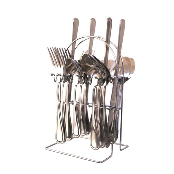 Stainless Steel Cutlery Set &amp; Stand - 24 Piece